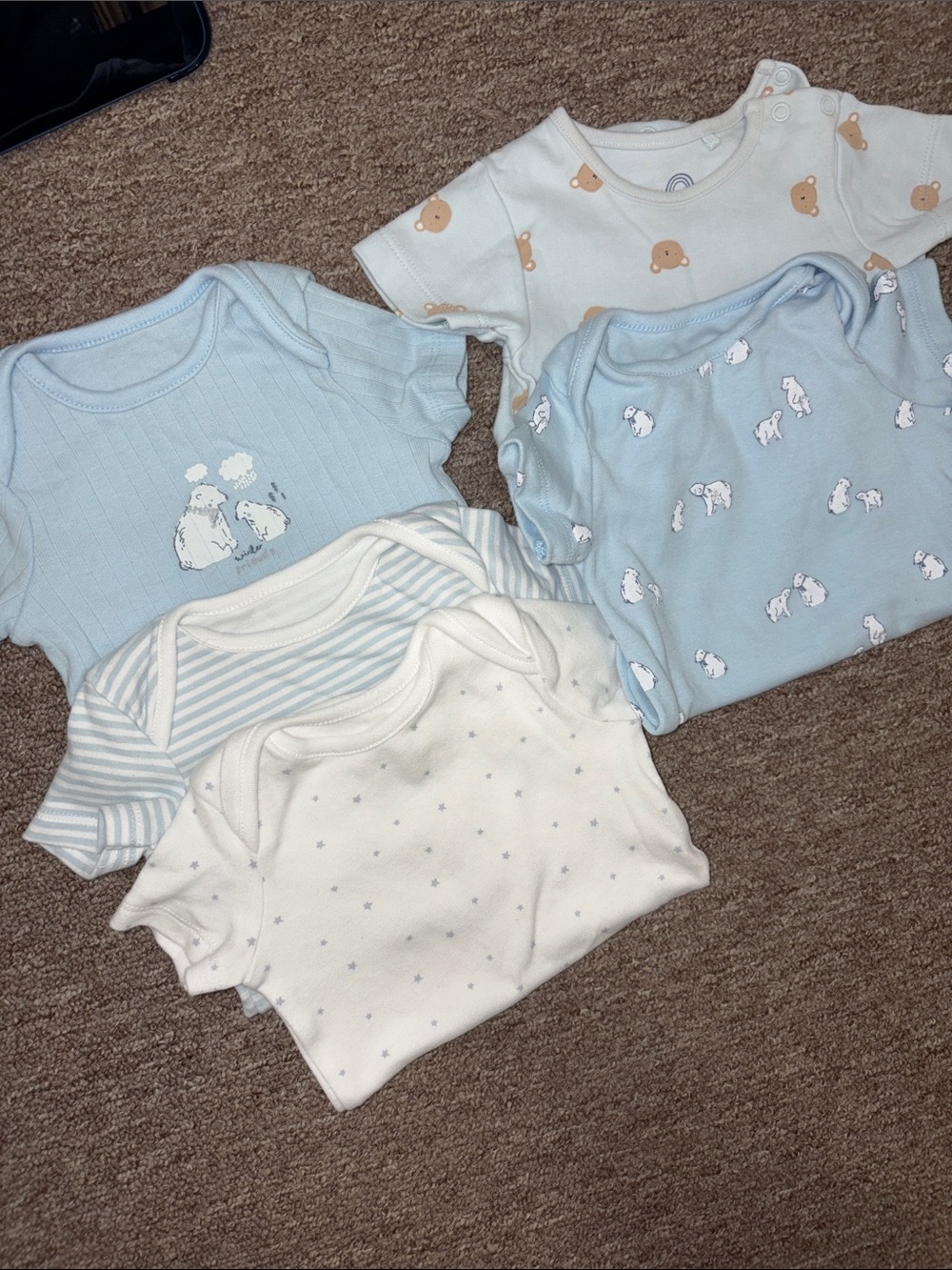 Pack of 5 Baby Onesies in Light Blue & White
